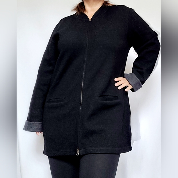 Nomadic Traders Women's 98%Wool Jacket Cardigan Zip Black Stand Collar XL - Picture 13 of 16